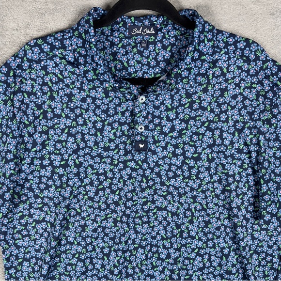 Bad Birdie Lily Lilac Performance Polo Men's XL Blue Stretch Floral Golf Shirt - Picture 4 of 12